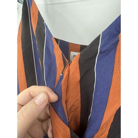 Madewell‎ X No. 6 Playa Cami Silk Jumpsuit Women 6 Orange Navy Striped Preppy - Picture 8 of 12